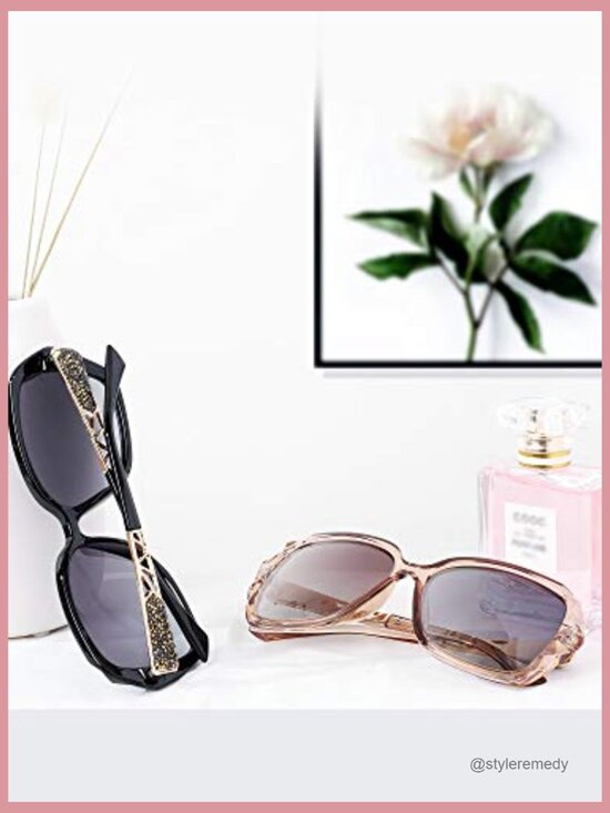 Oversized Composite Frame Sunglasses with Rhinestones, Polarized Lens main image 5